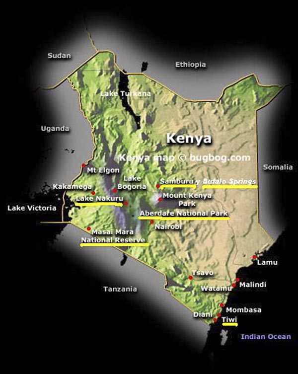 Mapa para viajar a Kenia