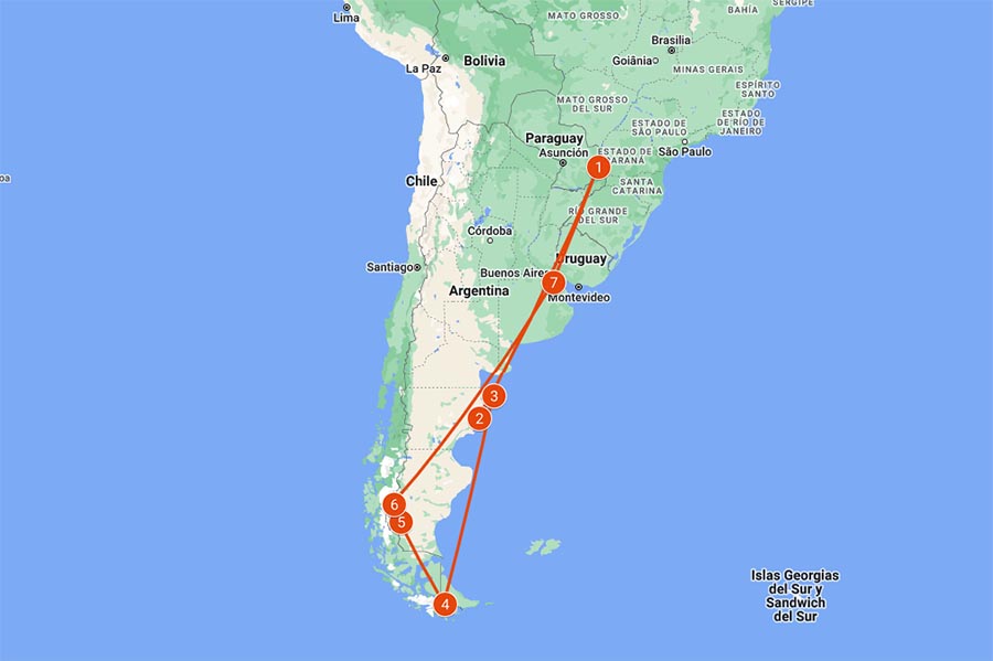 Route through Argentina